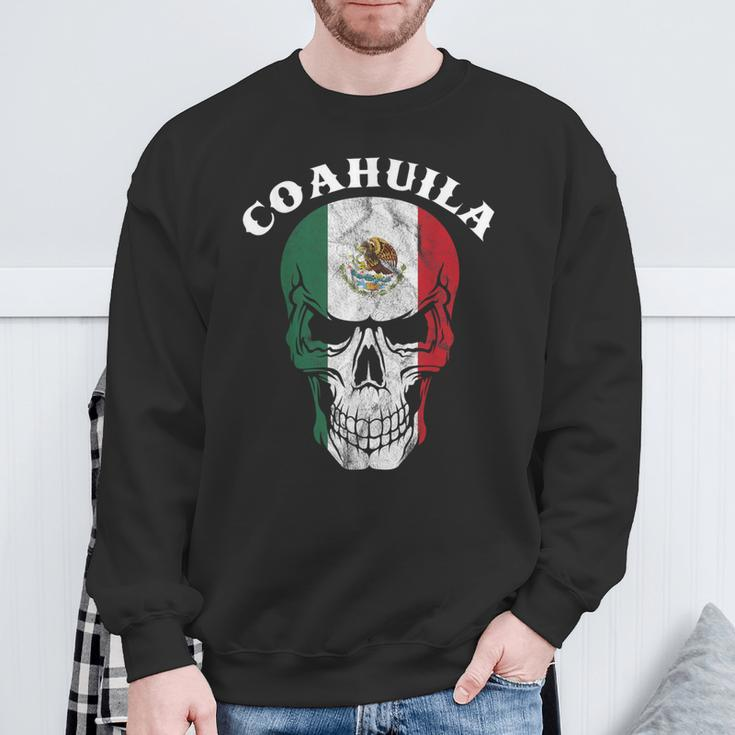 Coahuila Mexico Flag On Skull Coahuila Sweatshirt Gifts for Old Men