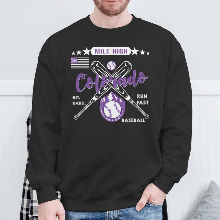 Colorado Baseball Rocky Mountain Skyline Baseball Vintage Sweatshirt Gifts for Old Men