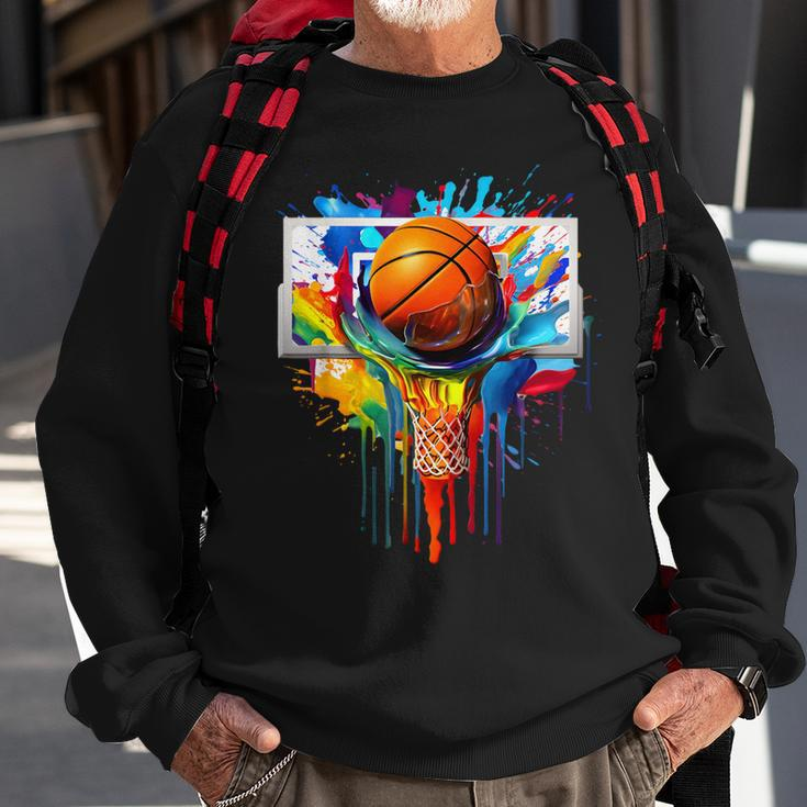 Colorful Basketball Tie Dye Color Splash Hoop Net Slam Dunk Sweatshirt Gifts for Old Men