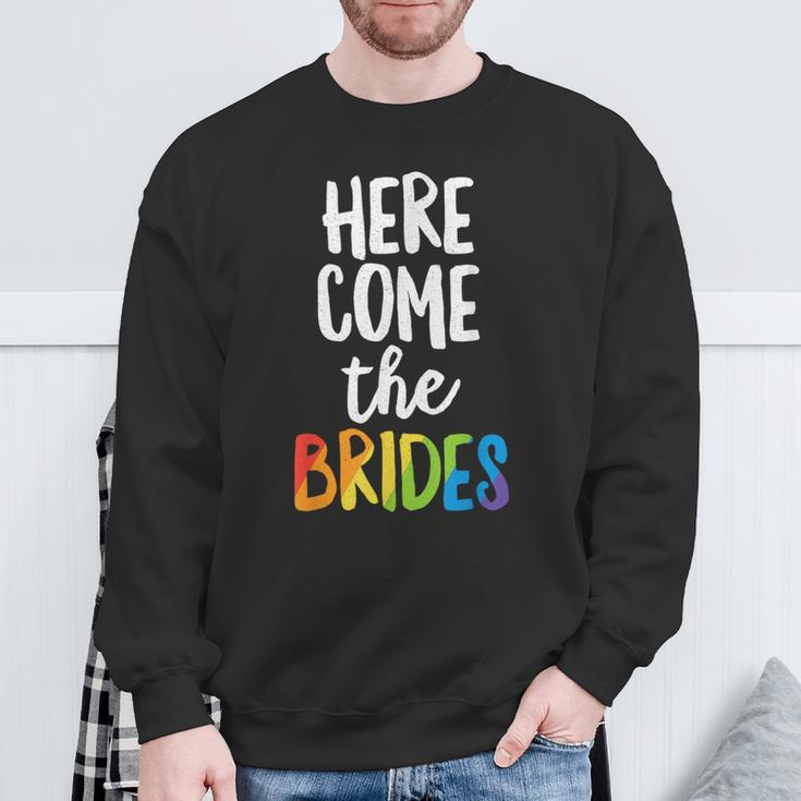Here Comes The Brides Lesbian Pride Lgbt Wedding Sweatshirt Gifts for Old Men