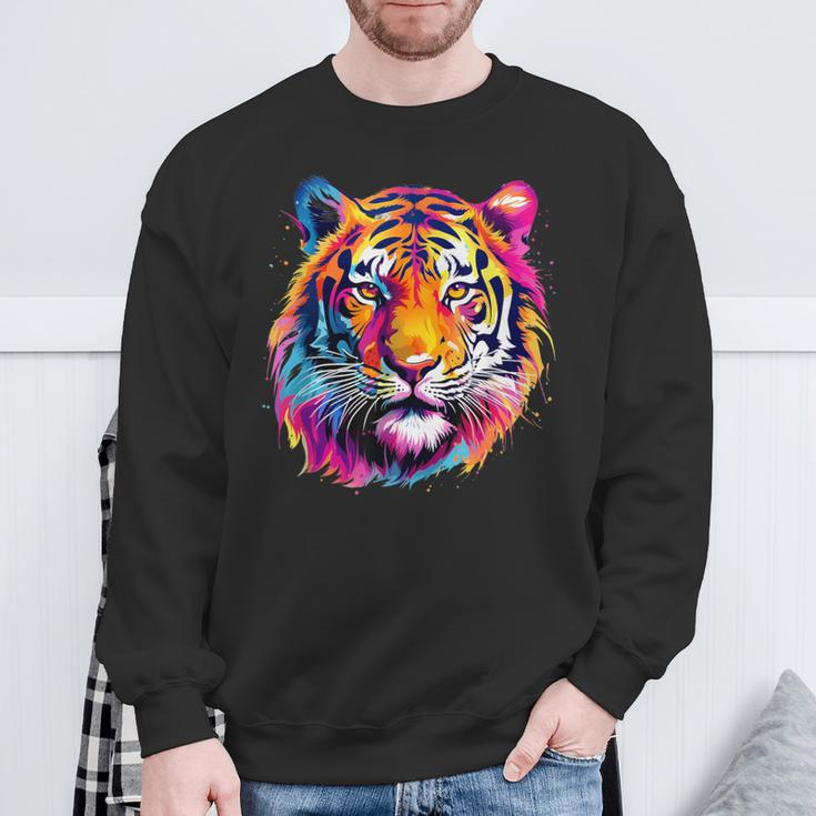 Cool Colorful Tiger Portrait Graphic Sweatshirt Gifts for Old Men