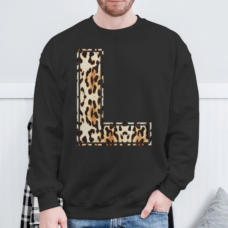 Cool Letter L Initial Name Leopard Cheetah Print Sweatshirt Gifts for Old Men
