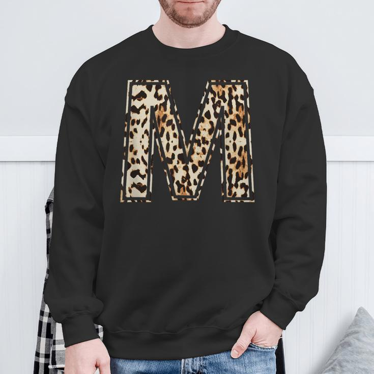 Cool Letter M Initial Name Leopard Cheetah Print Sweatshirt Gifts for Old Men