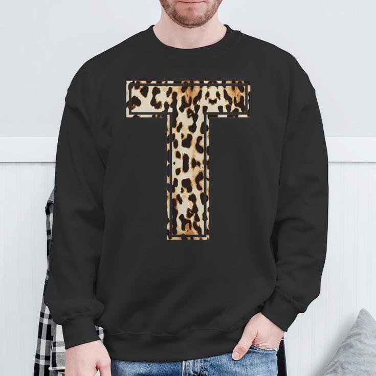 Cool LetterInitial Name Leopard Cheetah Print Sweatshirt Gifts for Old Men