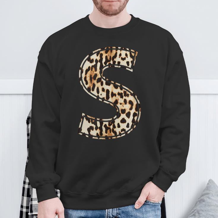 Cool Letter S Initial Name Leopard Cheetah Print Sweatshirt Gifts for Old Men