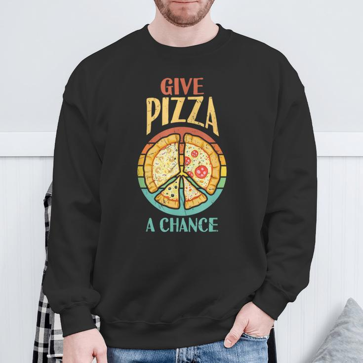 Cool Peace Give Pizza A Chance Pizza Lovers Sweatshirt Gifts for Old Men