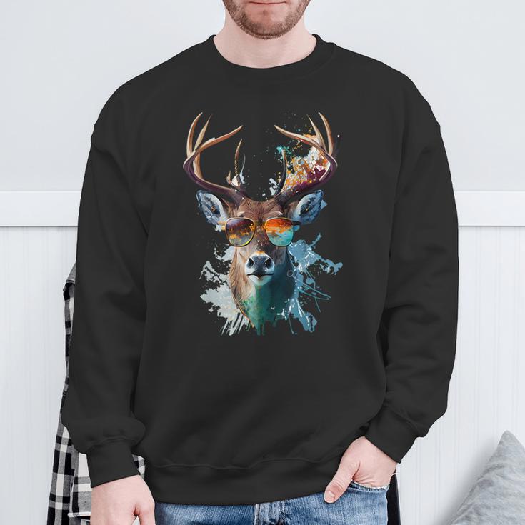 Cool Stag With Sunglasses Sweatshirt Geschenke für alte Männer