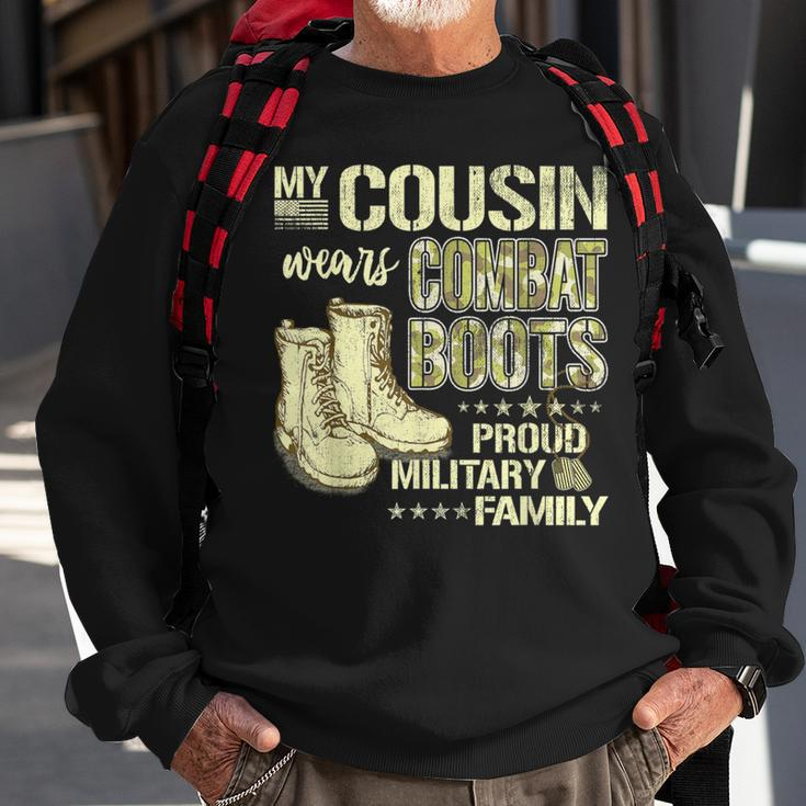 My Cousin Wears Combat Boots Dog Tags Proud Military Family Sweatshirt Gifts for Old Men
