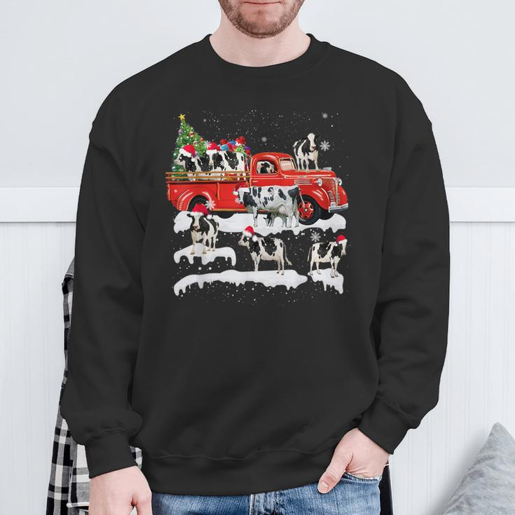 Cow Riding Red Truck Merry Christmas Farmer X-Mas Ugly Sweatshirt Gifts for Old Men
