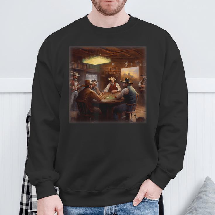 Cowboys Playing Poker In An Old West Saloon Sweatshirt Gifts for Old Men