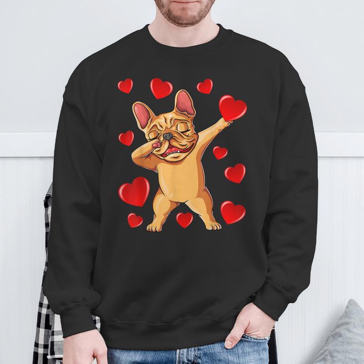 The Cream French Bulldog Dabbing Heart Valentines Day Sweatshirt Gifts for Old Men