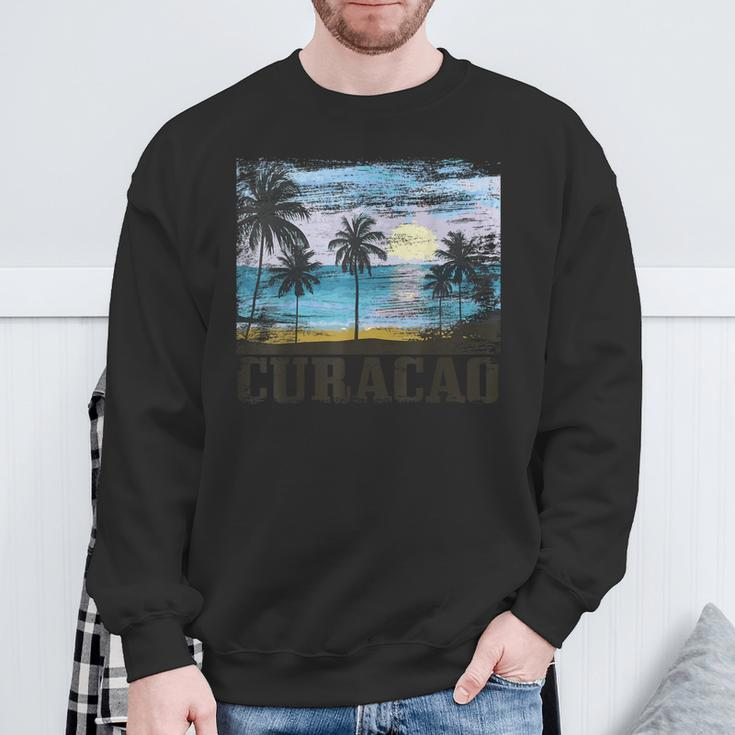 Curacao Vintage Palm Trees Surfer Caribbean Souvenir Gray Sweatshirt Geschenke für alte Männer