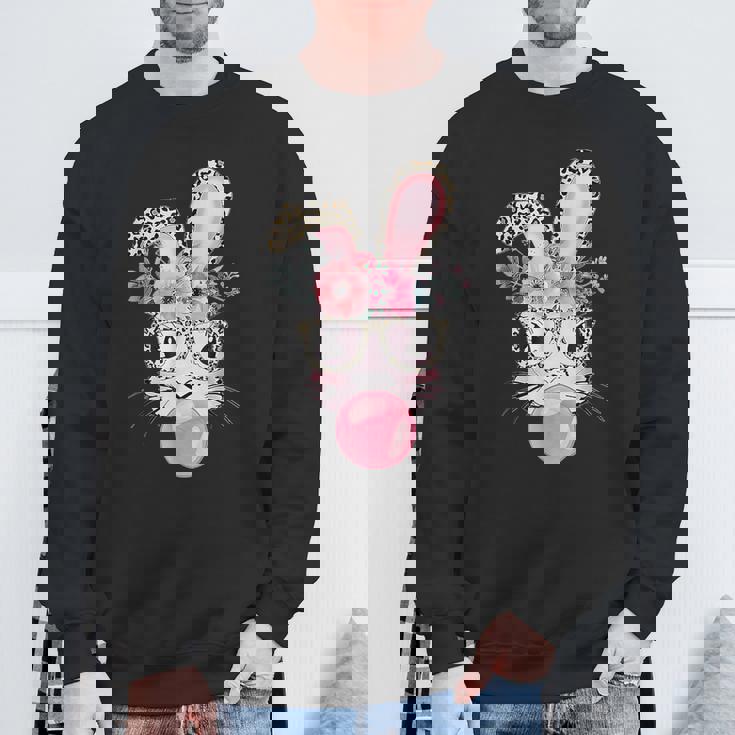 Cute Bunny With Leopard Glasses Bubblegum Easter Day Sweatshirt Gifts for Old Men