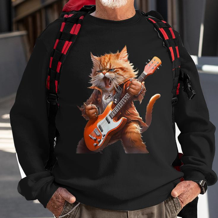 Cute Cat Playing Guitar Cat Lover Graphic Cat Kitten Lover Sweatshirt Gifts for Old Men