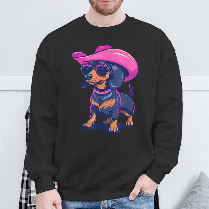 Cute Dachshund Pink Cowboy Hat Wiener Sausage Dog Puppy Sweatshirt Gifts for Old Men