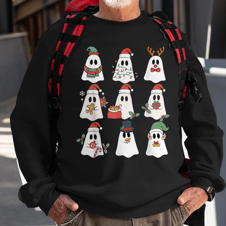 Cute Ghost Spooky Christmas Santa Hat Family Pajama Sweatshirt Gifts for Old Men