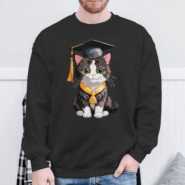 Cute Graduation Cat Colorful Kitty Kitten Grad Celebration Sweatshirt Gifts for Old Men