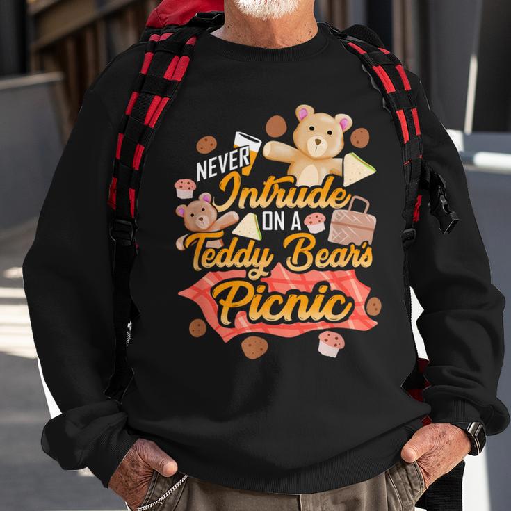 Cute Teddy Bear Never Intrude On A Picnic Toy Cartoon Sweatshirt Gifts for Old Men