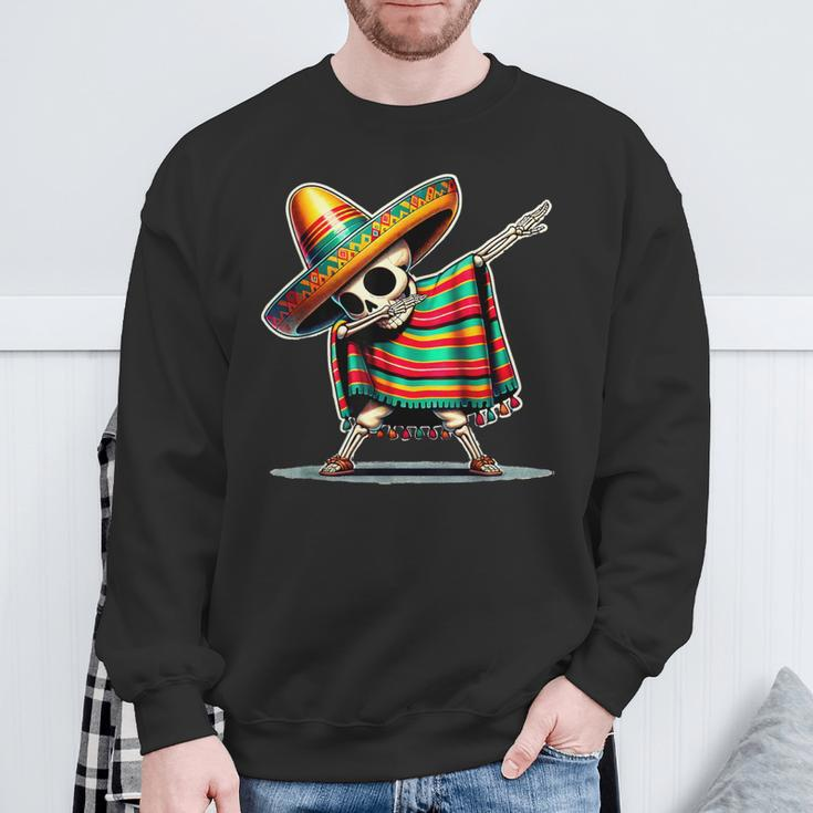 Dabbing Mexican Skeleton Poncho Cinco De Mayo Let's Fiesta Sweatshirt Gifts for Old Men