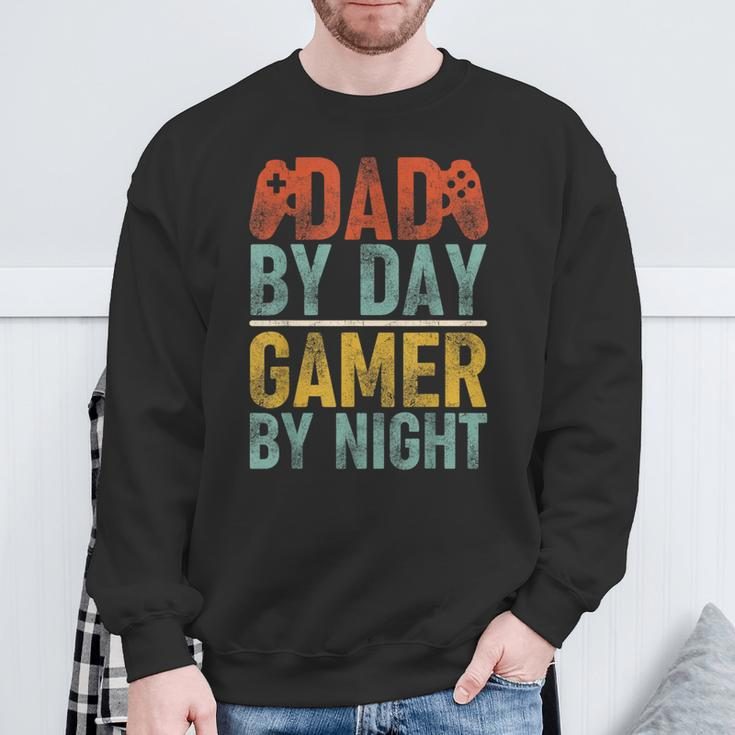 Dad By Day Gamer By Night Video Games Father's Day Retro Sweatshirt Gifts for Old Men