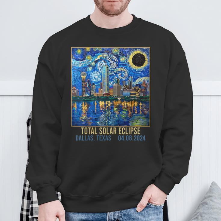 Dallas Texas Skyline Artistic Total Solar Eclipse 2024 Sweatshirt Gifts for Old Men