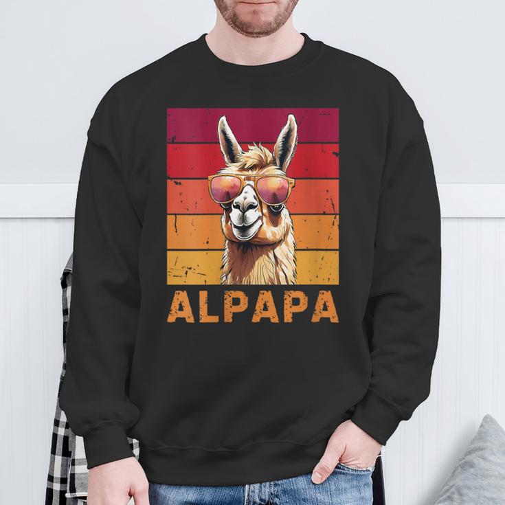 Damen Alpapa Alpaka Fan Lama Fan Liebhaberatertag Tiere Papa Mit-Ausschnitt Sweatshirt Geschenke für alte Männer