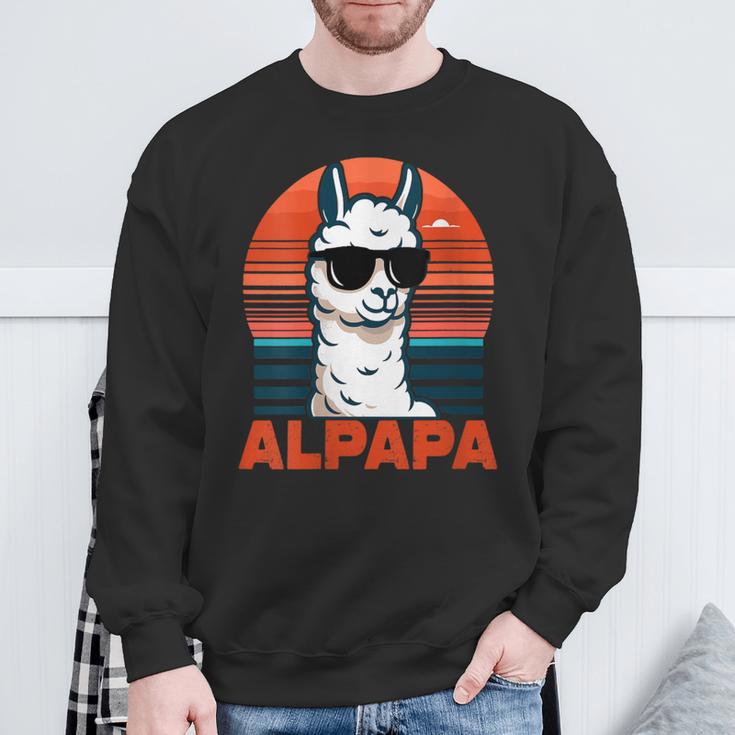 Damen Alpapaatertag Bester Papa Alpaka Alpapa Mit Sonnenbrille Mit-Ausschnitt Sweatshirt Geschenke für alte Männer