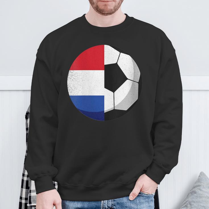 Damen Niederlande Flagge Niederländischer Papa Fußballtorwart Mit-Ausschnitt Sweatshirt Geschenke für alte Männer