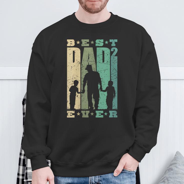 Damen Papa 2 Söhne Dad Hoch 2 Zweifacherater Mit-Ausschnitt Sweatshirt Geschenke für alte Männer