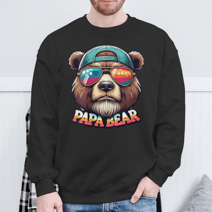 Damen Papa Bär Papa Bearatertagsgeschenk Für Papa Spruch Lustig Mit-Ausschnitt Sweatshirt Geschenke für alte Männer