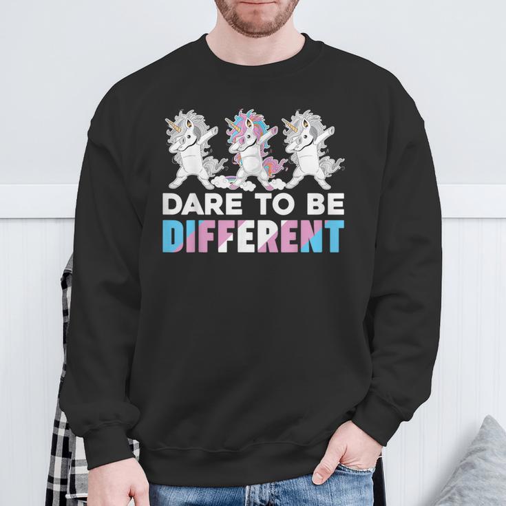 Dare To Be Different Dabbing Unicorn Transgender Lgbt Pride Sweatshirt Gifts for Old Men