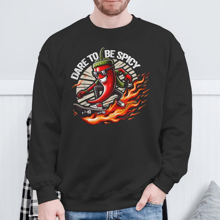 Dare To Be Spicy Chili Pepper Skateboarder Spice Lover Sweatshirt Gifts for Old Men