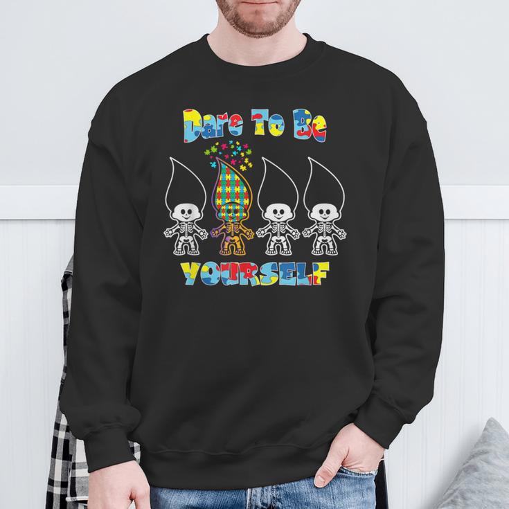 Dare To Be Yourself Puzzle Piece Cool Autism Awareness Sweatshirt Gifts for Old Men