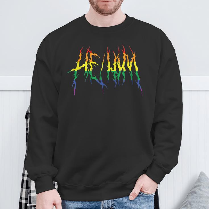 Death Metal Lgbtq Pride Pronoun He Him Pronouns Sweatshirt Gifts for Old Men