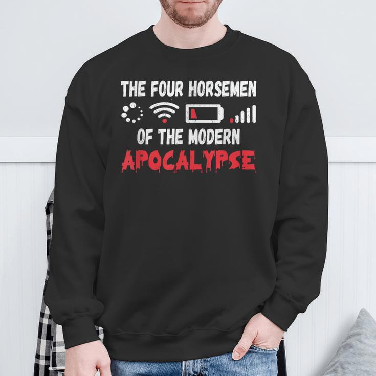 Die Vier Modernen Apokalyptischen Reiter Sweatshirt, Schwarz, Spaßmotiv Geschenke für alte Männer