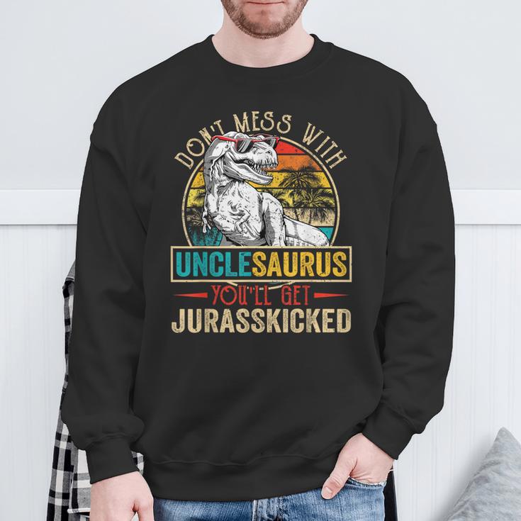 Distressed Unclesaurus DinosaurRex Father's Day Sweatshirt Gifts for Old Men