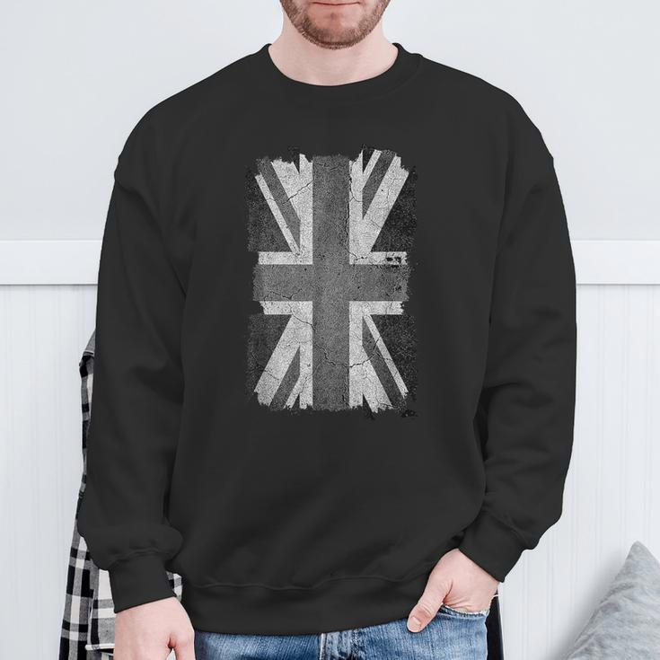 Distressed Union Jack Uk Flag In Black And White Vintage Sweatshirt Gifts for Old Men