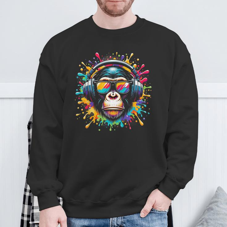 Dj Affen Monkey Mit Kopfhörer Und Sonnenbrille Herren Damen Sweatshirt Geschenke für alte Männer