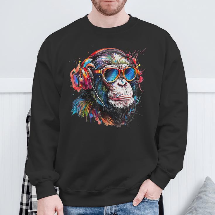 Dj Monkey Affen Mit Sonnenbrille Geschenkidee Affe Musik Sweatshirt Geschenke für alte Männer