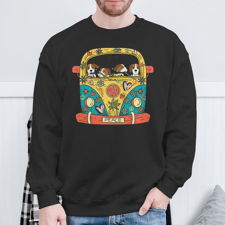 Dog Hippie Car Hippy Style Beagle Lover Sweatshirt Gifts for Old Men