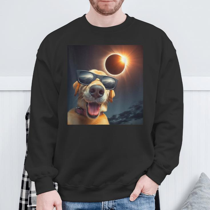 Dog Selfie Solar Eclipse Wearing Glasses Dog Lovers Sweatshirt Gifts for Old Men