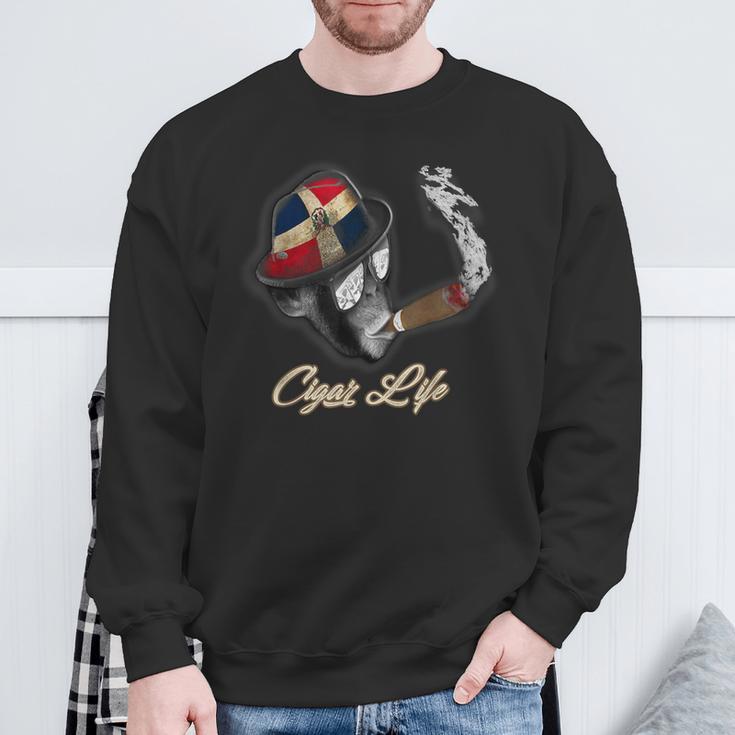 Dominican Flag Cigar Smoking Monkey Sweatshirt Gifts for Old Men