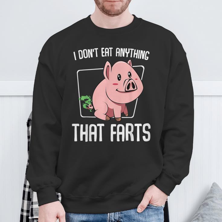 I Don't Eat Anything That Farts Pig Animal Vegetarian Sweatshirt Gifts for Old Men