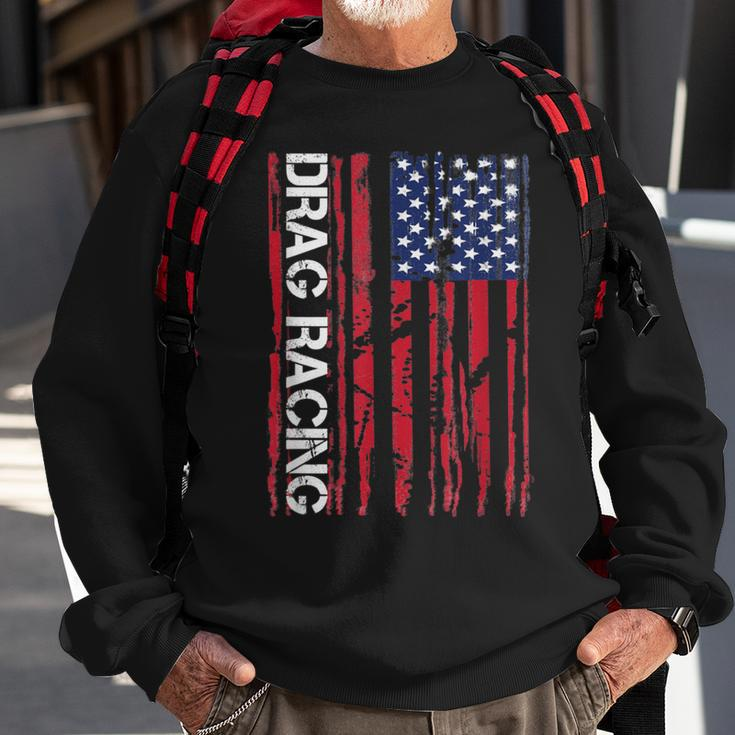 Drag Car Racing Patriotic American Flag Sweatshirt Gifts for Old Men