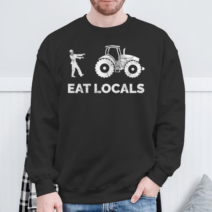 Eat Locals Zombie Chasing Farmer Tractor Sweatshirt Gifts for Old Men