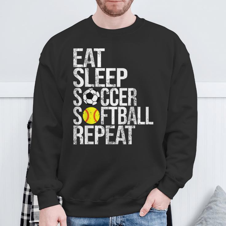 Eat Sleep Soccer Softball Repeat Ball Sweatshirt Gifts for Old Men