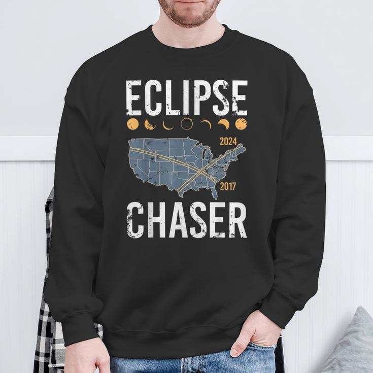 Eclipse Chaser Solar Eclipse Twice In A Lifetime Vintage Sweatshirt Gifts for Old Men