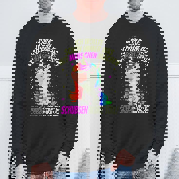 Einhorn & Spruch Was mit Menschen machen Schwarzes Sweatshirt Geschenke für alte Männer