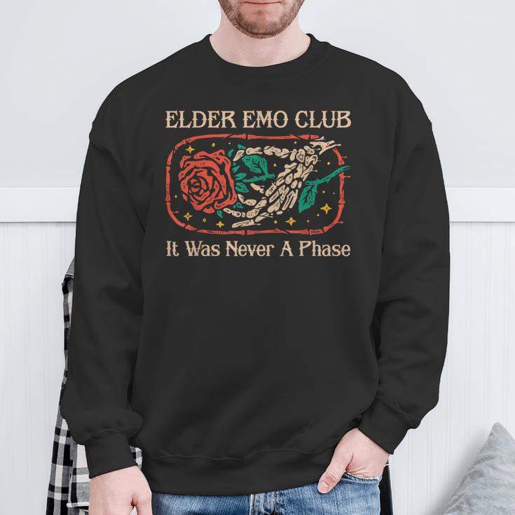 Elder Emo Club It Was Never A Phase Skeleton And Rose Quote Sweatshirt Gifts for Old Men