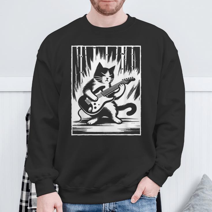 Electric Guitar Cat Rock Music Japan Style Cat Sweatshirt Gifts for Old Men